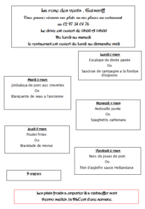 Menu du 2 au 6 mars - Quimper Brest