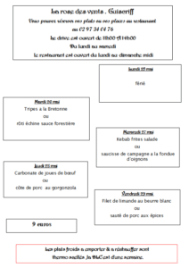 menus du 26 au 29 mai - Quimper Brest